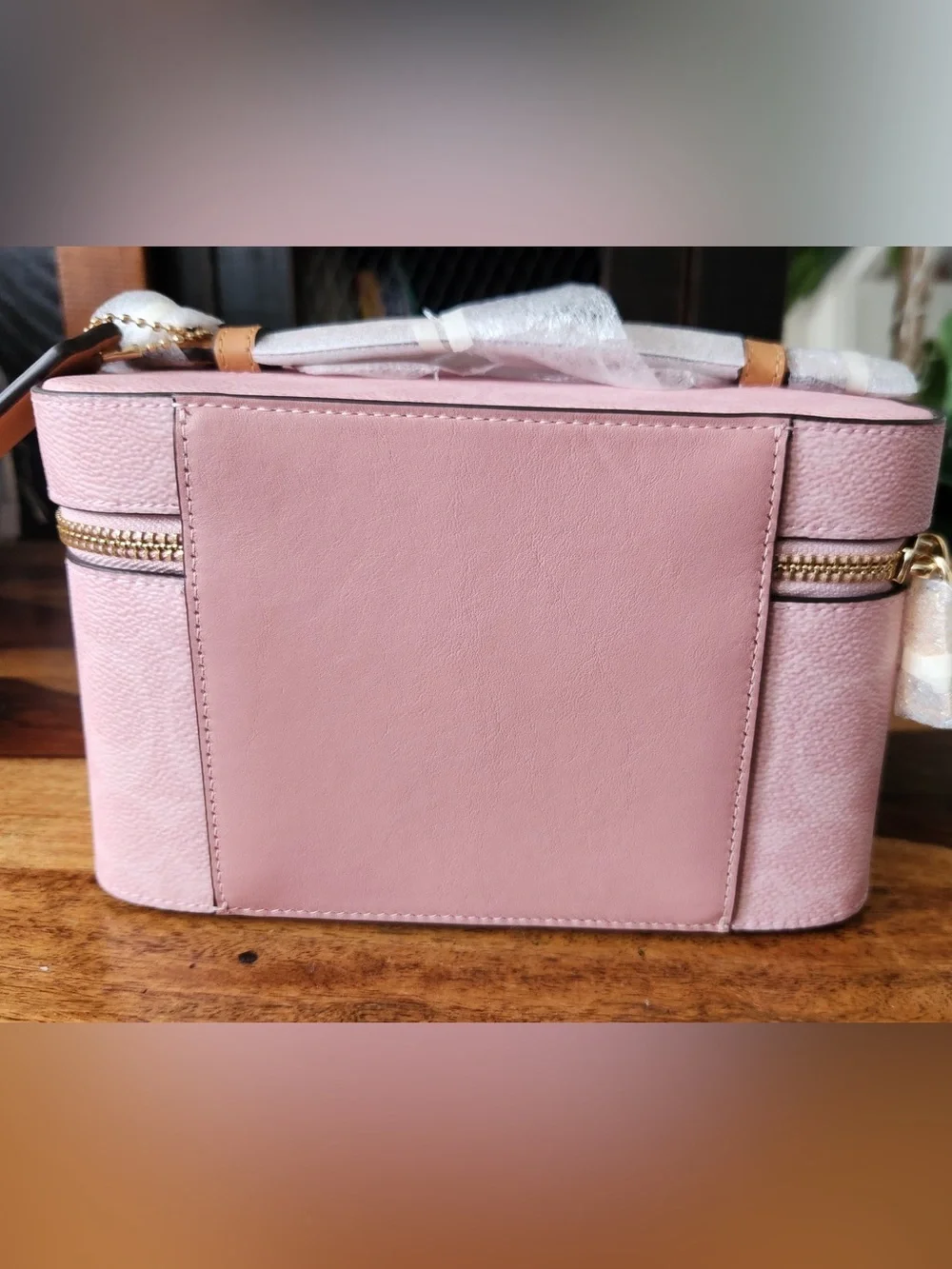 Coach Powder Pink Signature Canvas Cosmetic Case with Gold Hardware
